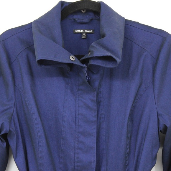 SAMUEL DONG Classic Bubble Hem Trench Coat Jacket Lined Navy Blue Dress … - Picture 5 of 14